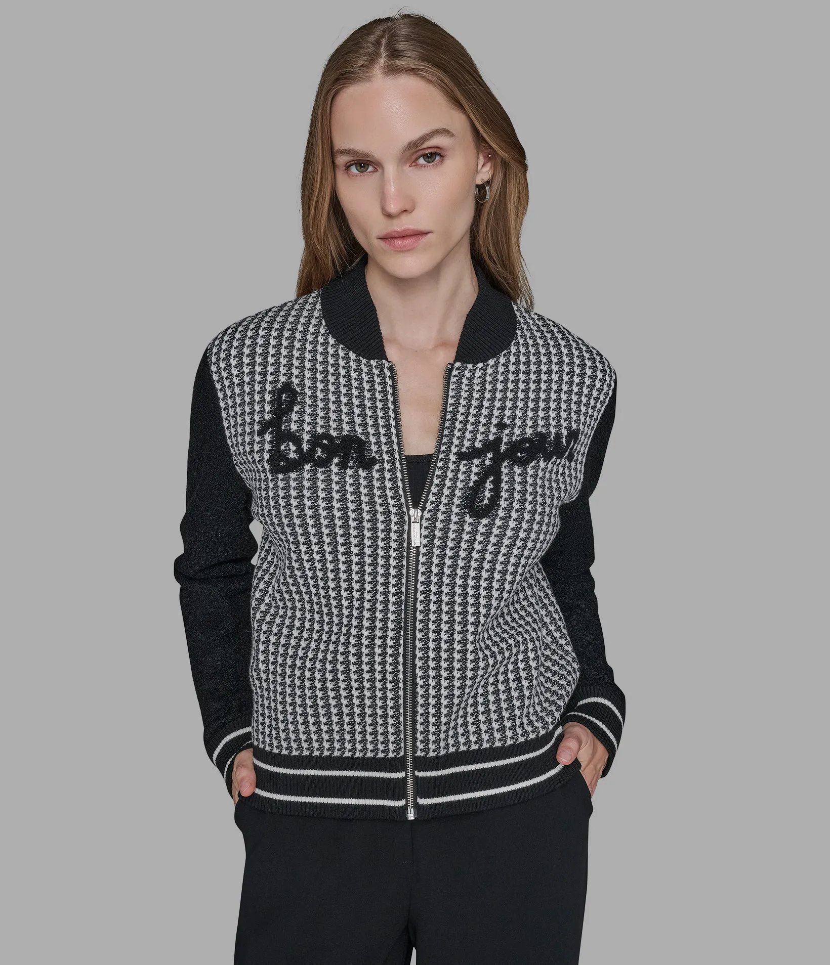 BONJOUR KNIT BOMBER JACKET sold by Karl Lagerfeld Paris