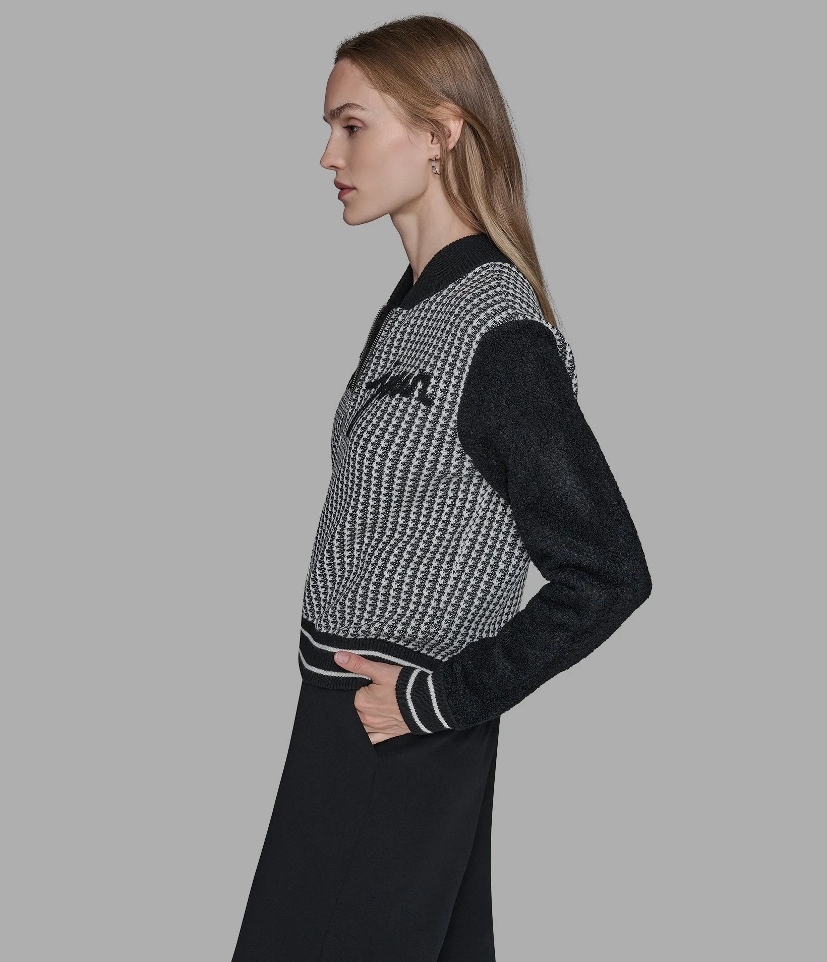 BONJOUR KNIT BOMBER JACKET sold by Karl Lagerfeld Paris product image thumbnail 3