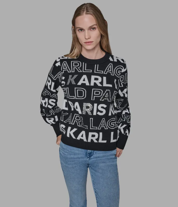 LOGO EMBELLISHED SWEATER sold by Karl Lagerfeld Paris