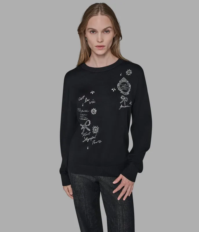 EMBELLISHED WHIMSY SWEATER sold by Karl Lagerfeld Paris