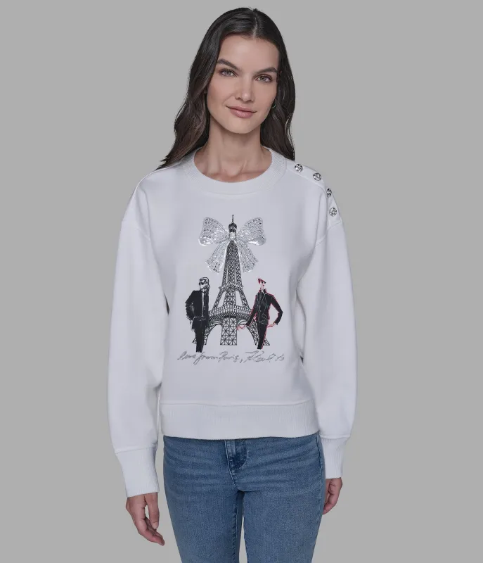 EIFFEL TOWER BOW SWEATSHIRT WITH BUTTONS sold by Karl Lagerfeld Paris