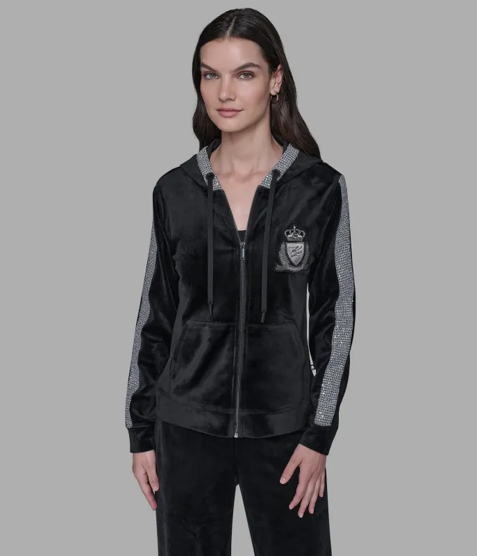 CO-ORD VELOUR RHINESTONE TRACK JACKET sold by Karl Lagerfeld Paris