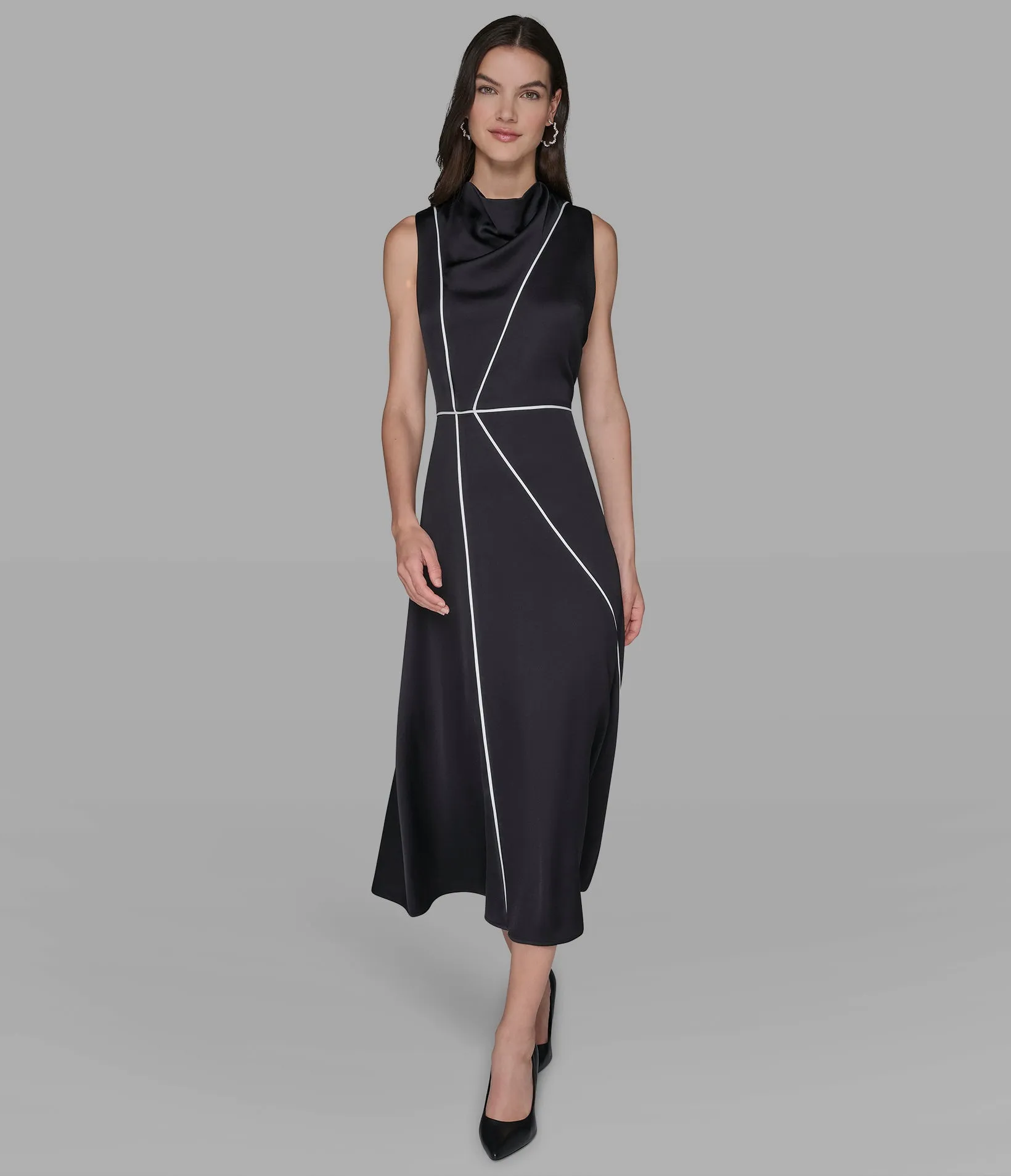 SLEEVELESS SILKY MIDI DRESS sold by Karl Lagerfeld Paris