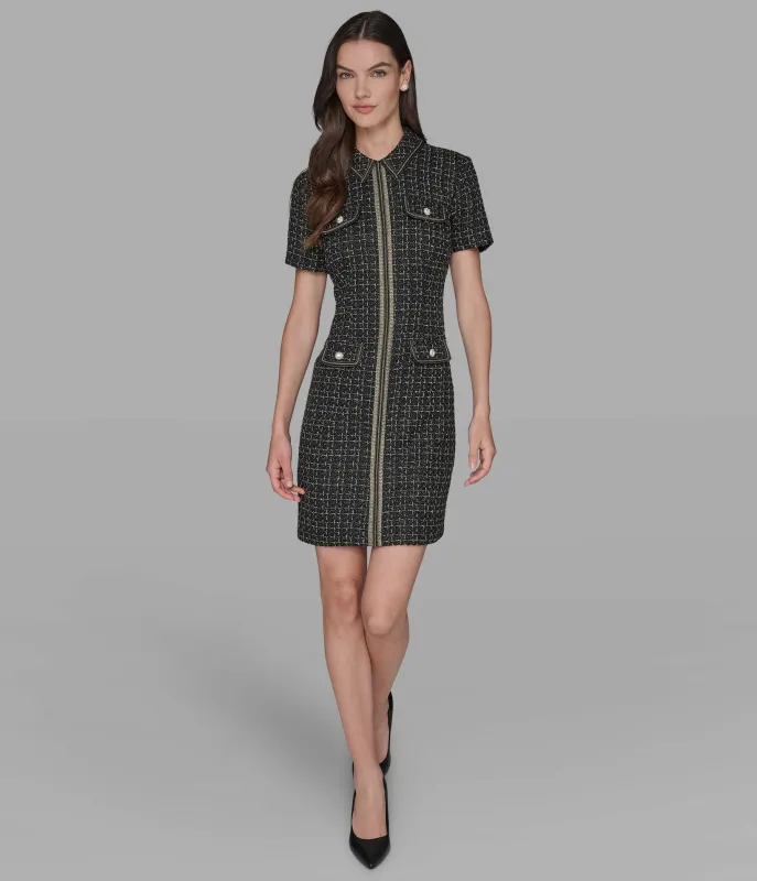 METALLIC TWEED MINI POLO DRESS sold by Karl Lagerfeld Paris