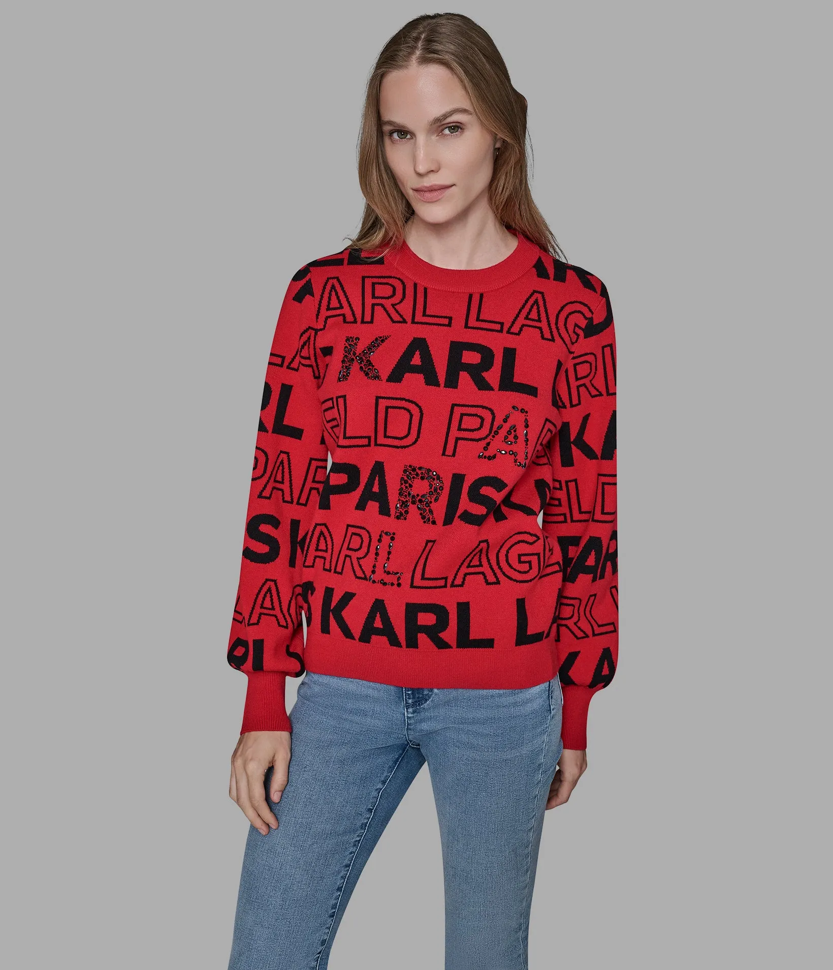LOGO EMBELLISHED SWEATER sold by Karl Lagerfeld Paris