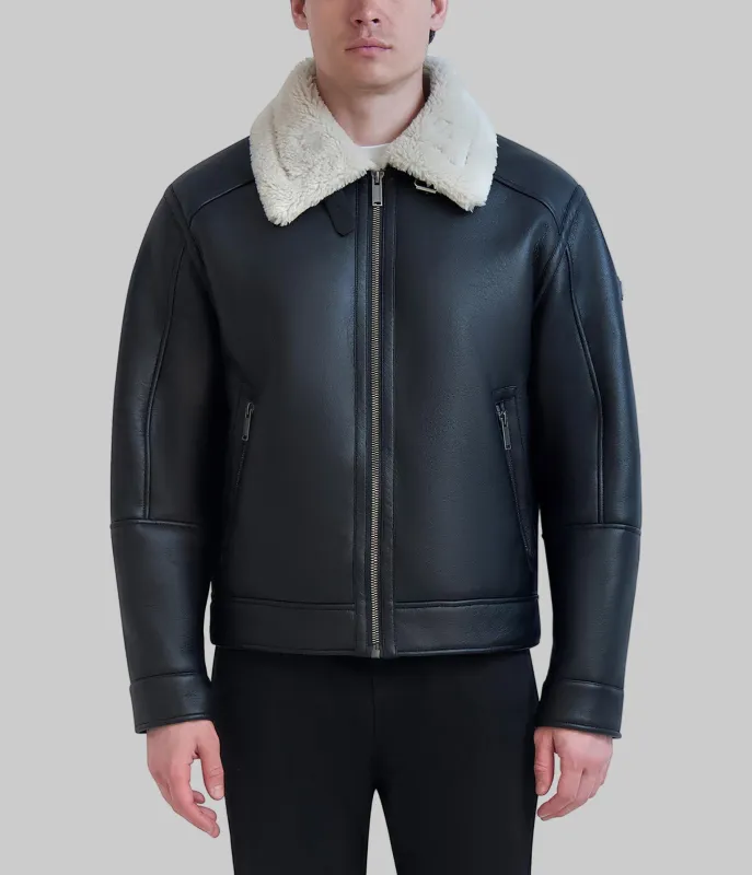 SHERPA COLLARED FAUX LEATHER JACKET sold by Karl Lagerfeld Paris