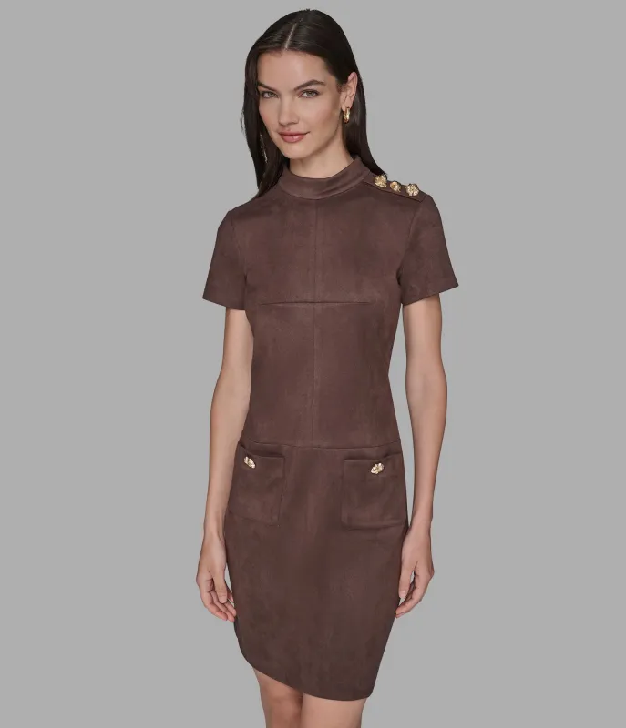 SCUBA SUEDE MOCKNECK SHIFT DRESS sold by Karl Lagerfeld Paris