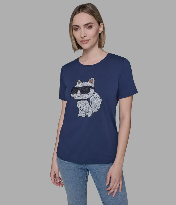 CHOUPETTE SEQUIN LOGO TEE sold by Karl Lagerfeld Paris