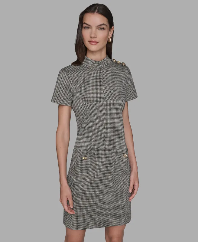 MINI TONAL HOUNDSTOOTH MOCKNECK SHIFT sold by Karl Lagerfeld Paris