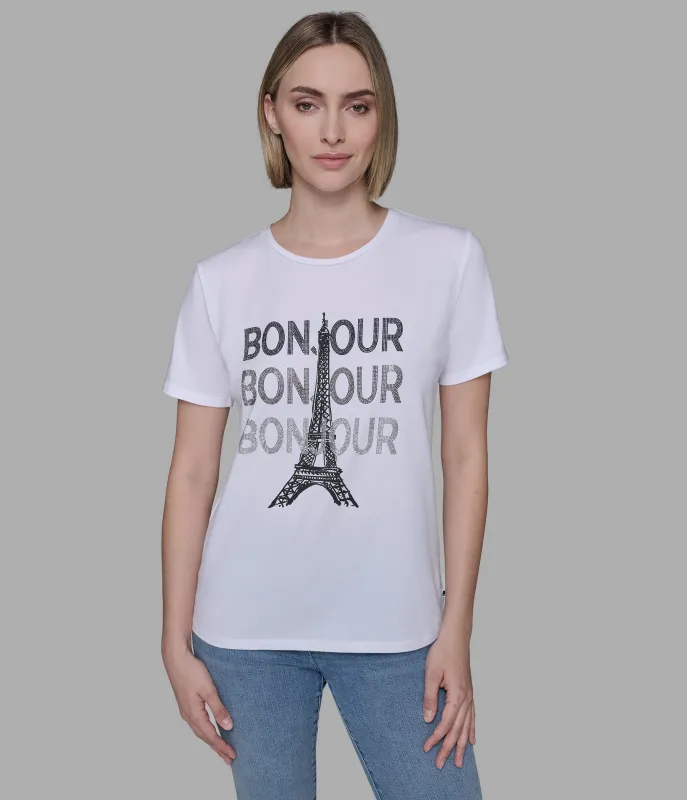 SEQUIN BONJOUR TEE sold by Karl Lagerfeld Paris