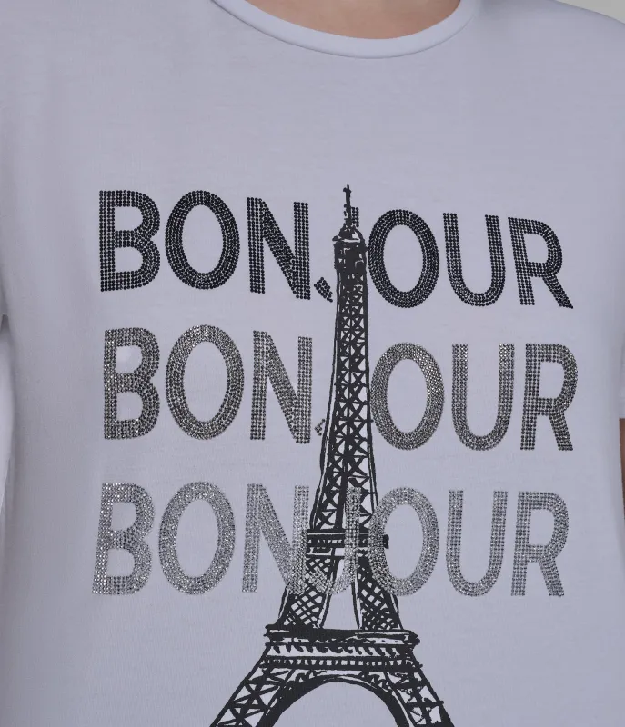 Womens Paris Shirts Travel in France T-Shirt Eiffel Tower Bonjour XX