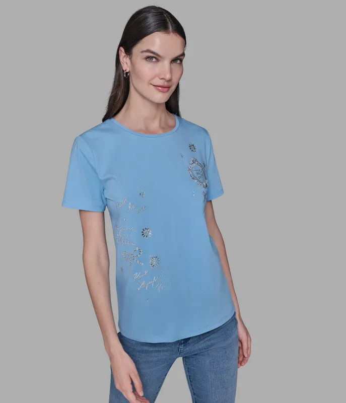 EMBELLISED ICONS TEE - BLUE sold by Karl Lagerfeld Paris