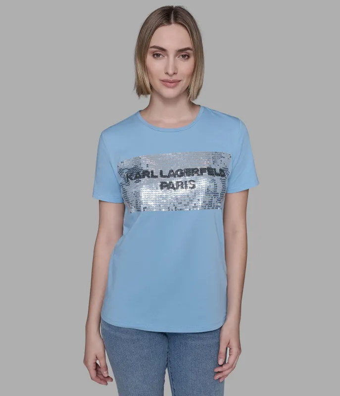 SEQUIN BOX LOGO TEE sold by Karl Lagerfeld Paris