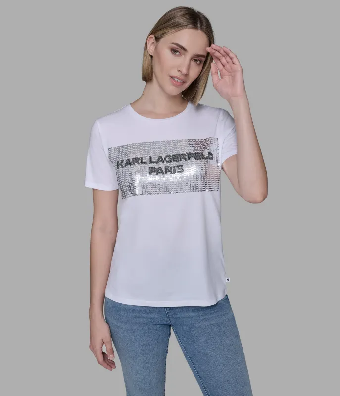 SEQUIN BOX LOGO TEE made by Karl Lagerfeld Paris