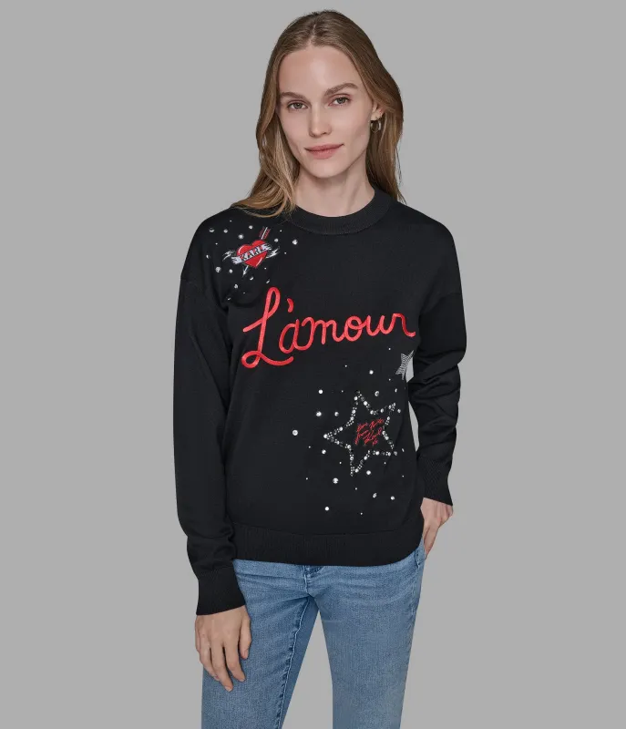 LAMOUR EMBELLISHED SWEATER sold by Karl Lagerfeld Paris