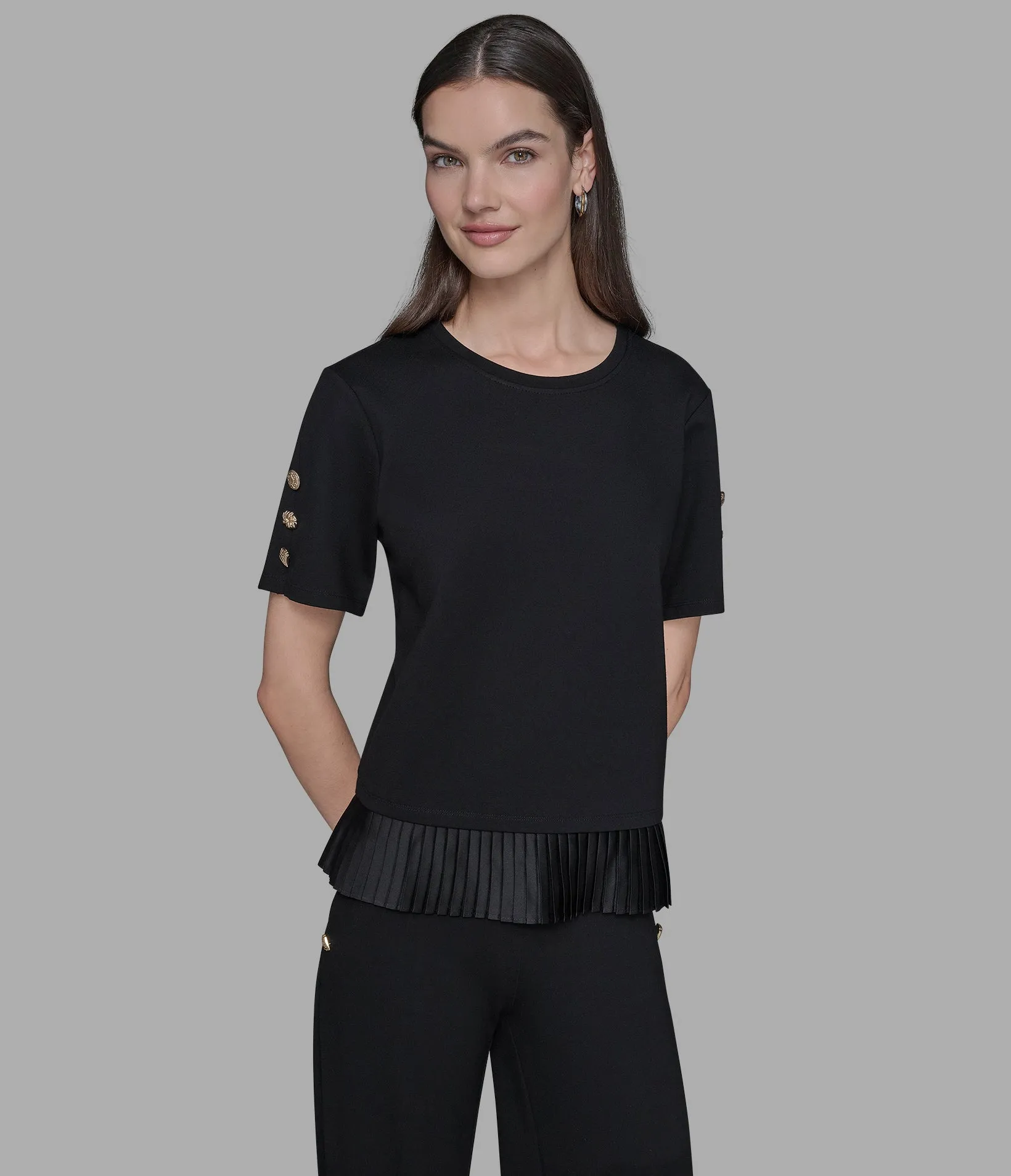 KARL-PINNED PLEATED HEM TEE sold by Karl Lagerfeld Paris