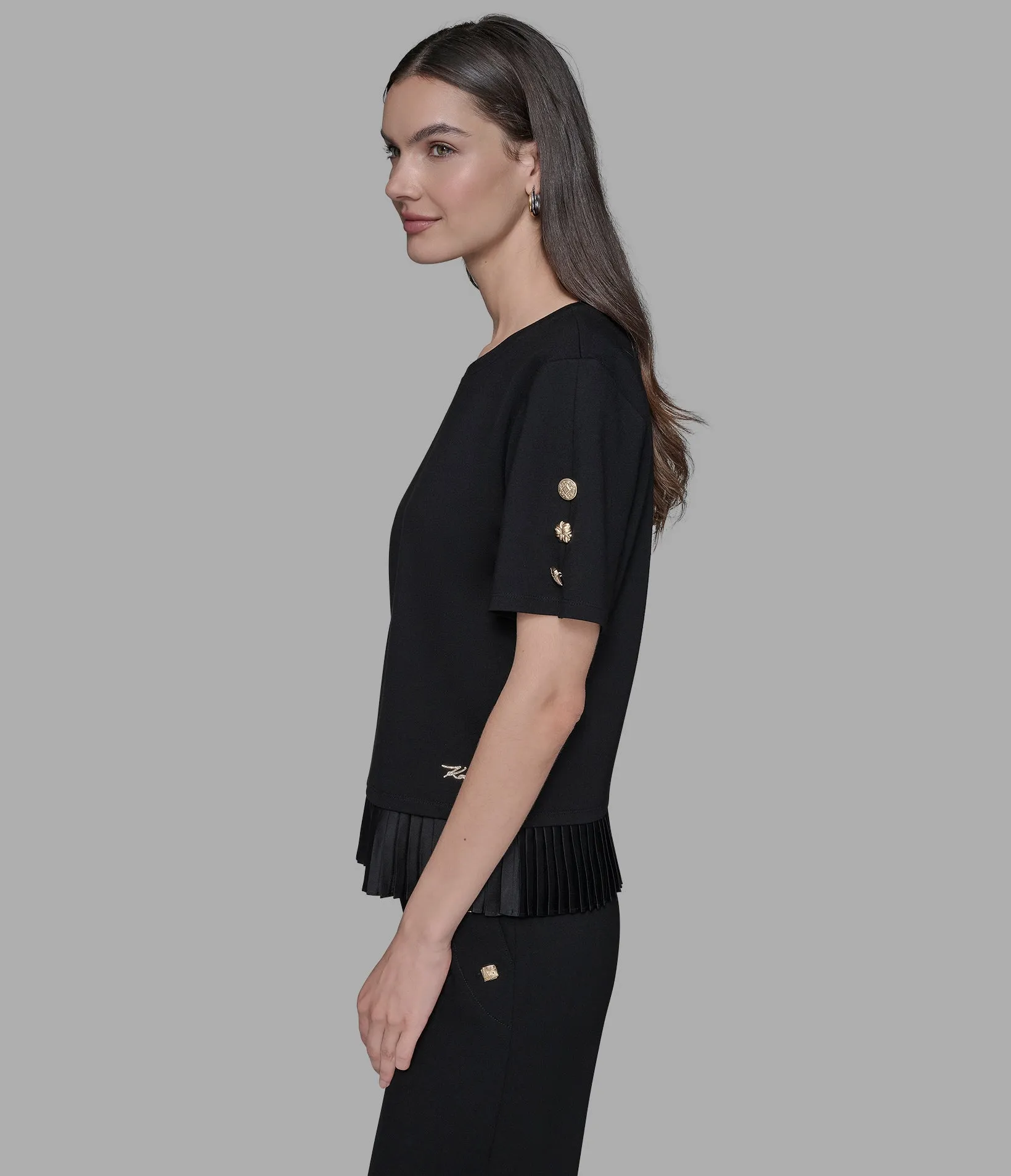 KARL-PINNED PLEATED HEM TEE sold by Karl Lagerfeld Paris product image thumbnail 4