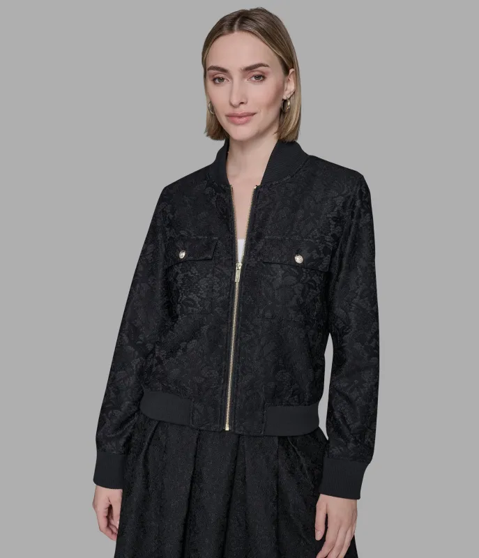 LACE SCUBA BOMBER JACKET sold by Karl Lagerfeld Paris