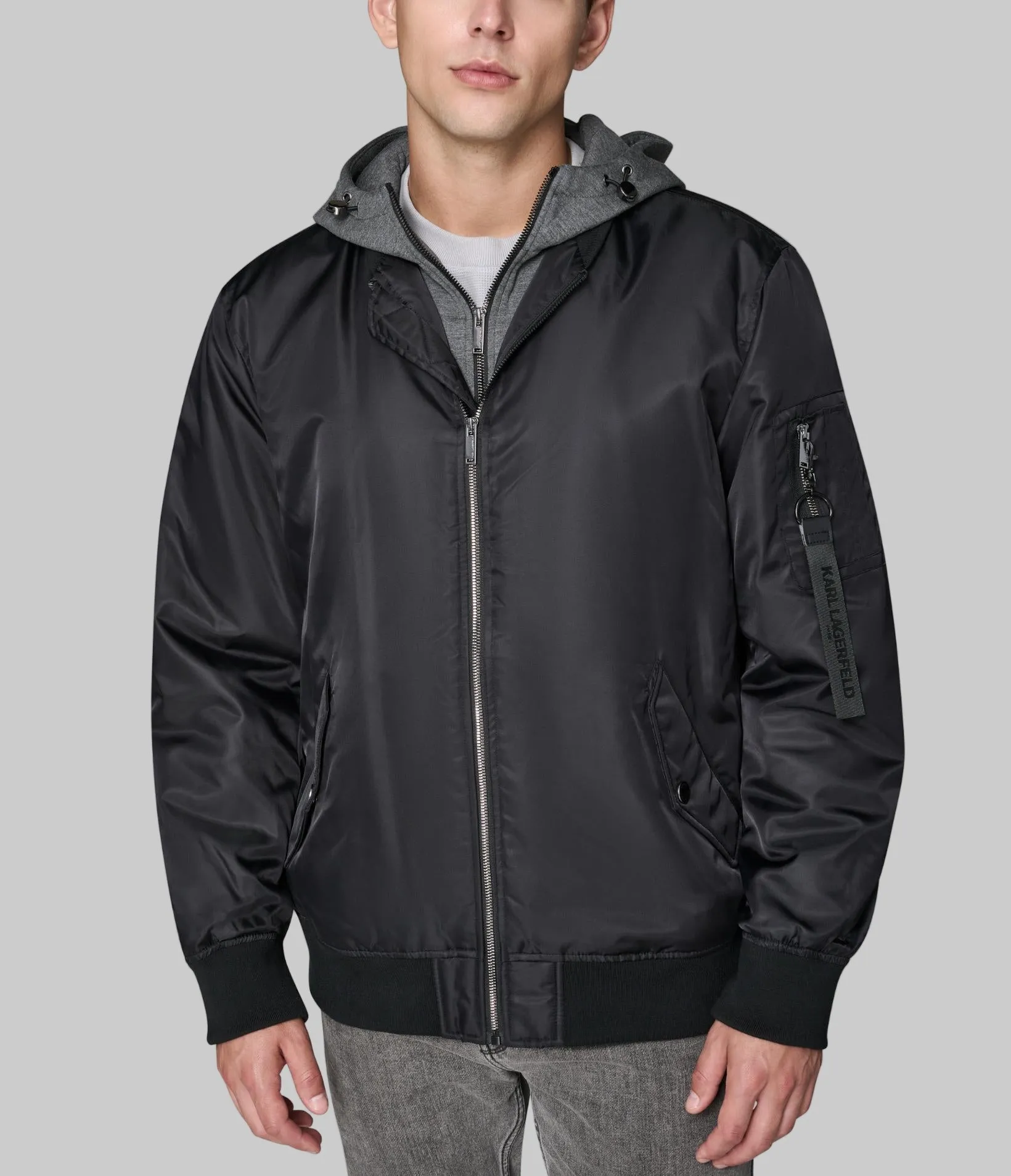 HOODED SIGNATURE LOGO BOMBER JACKET sold by Karl Lagerfeld Paris product image thumbnail 5