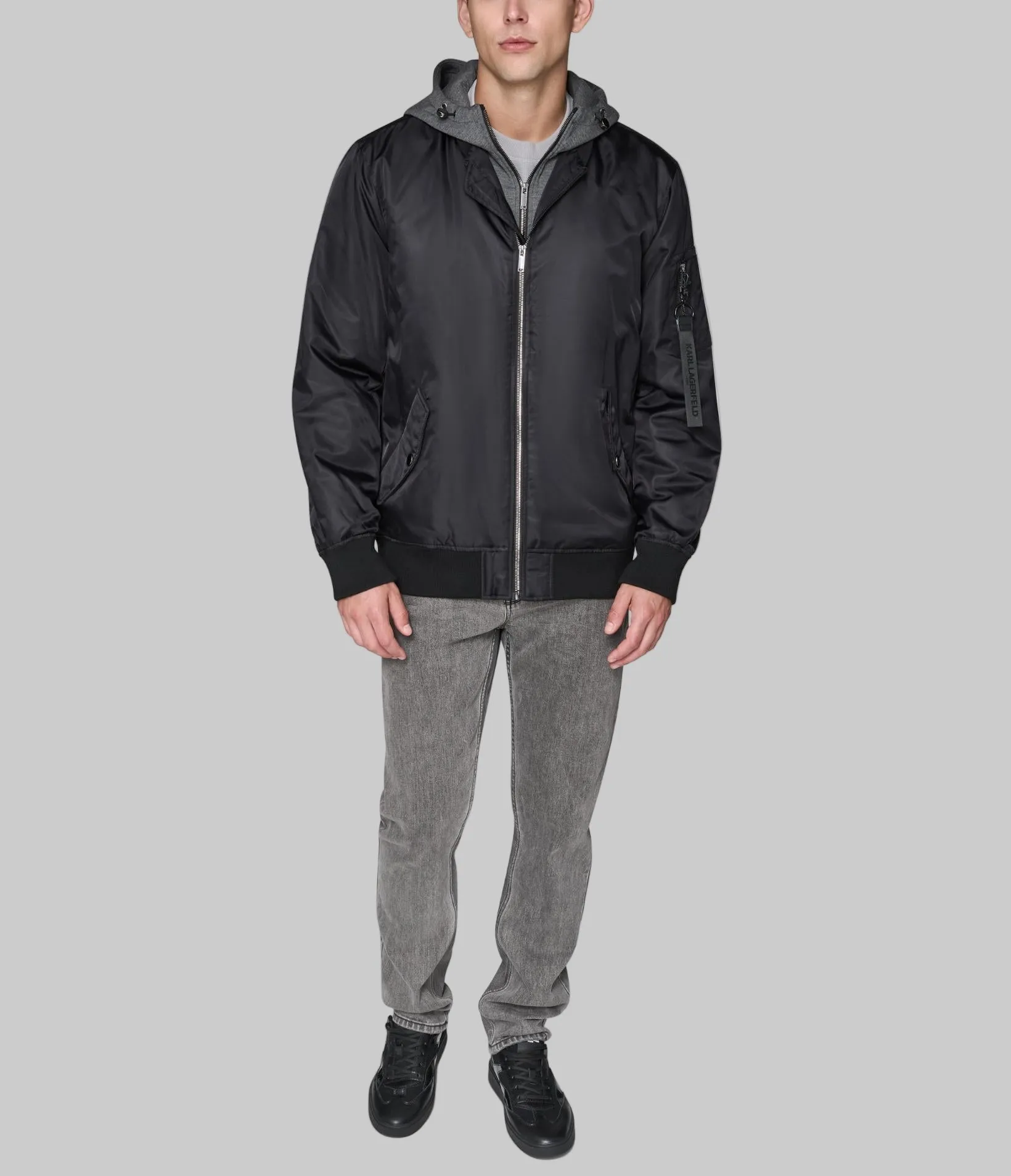 HOODED SIGNATURE LOGO BOMBER JACKET sold by Karl Lagerfeld Paris product image thumbnail 3