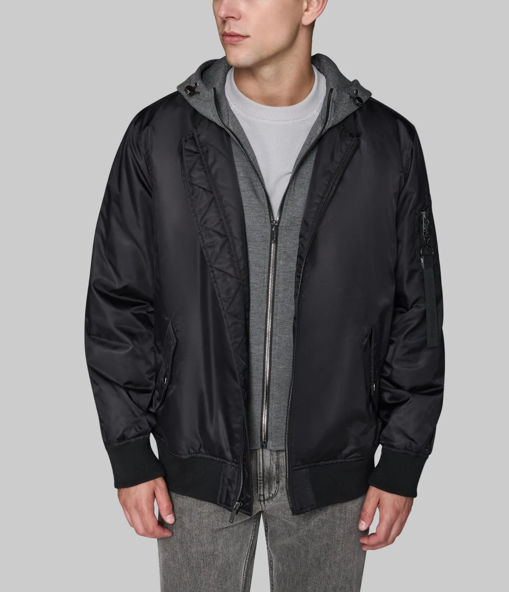 HOODED SIGNATURE LOGO BOMBER JACKET sold by Karl Lagerfeld Paris