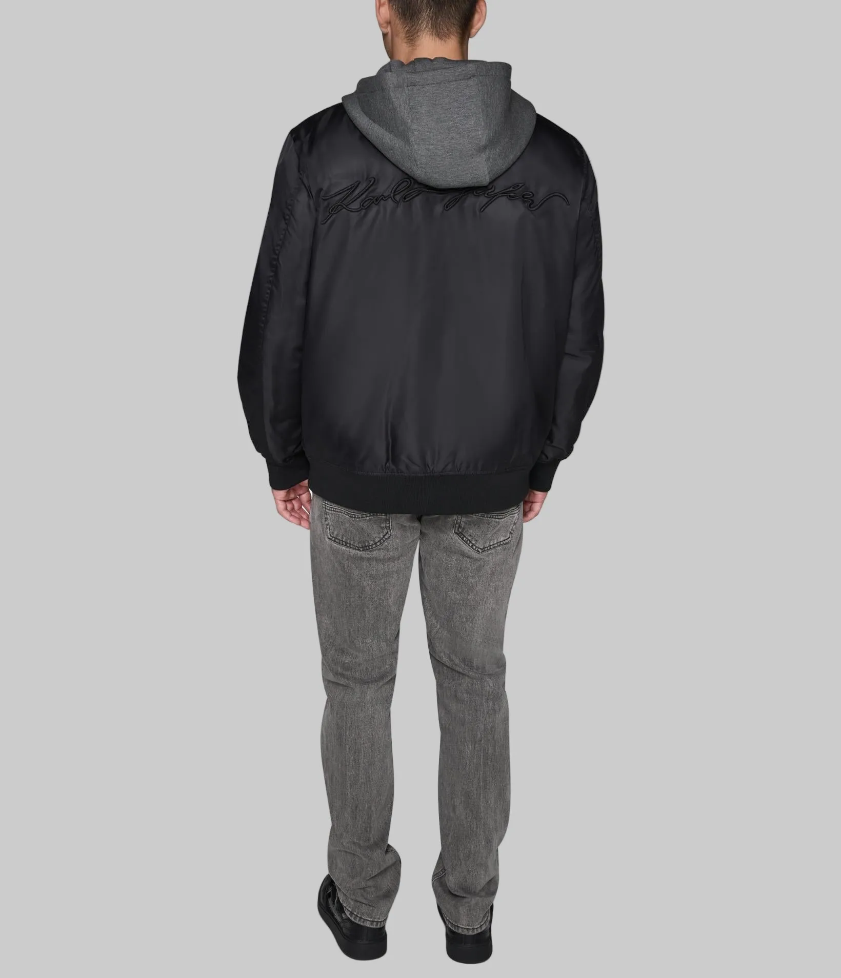 HOODED SIGNATURE LOGO BOMBER JACKET sold by Karl Lagerfeld Paris product image thumbnail 2