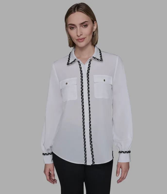 SOFT BLOUSE WITH TWEED TRIM sold by Karl Lagerfeld Paris