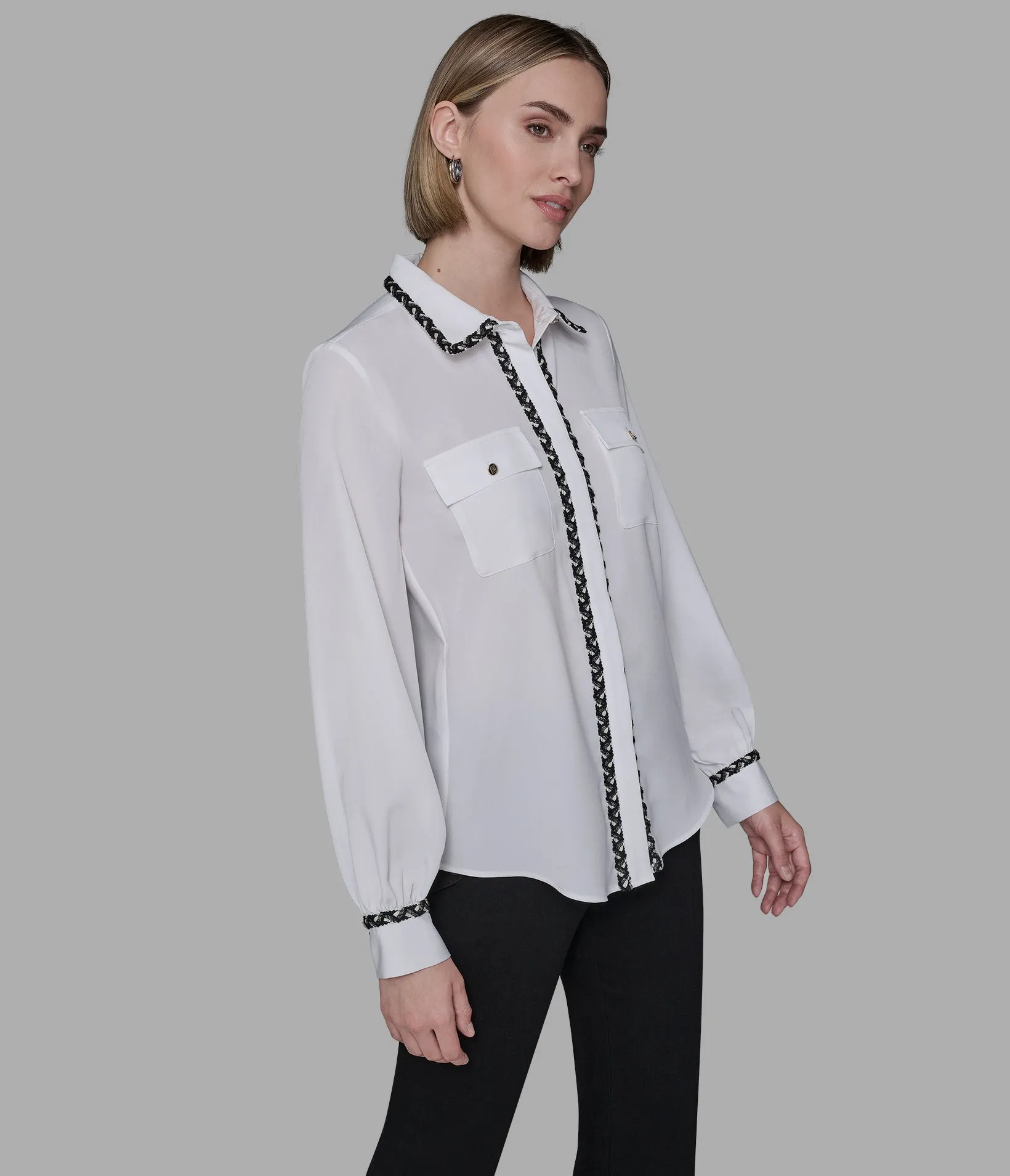 SOFT BLOUSE WITH TWEED TRIM sold by Karl Lagerfeld Paris product image thumbnail 3