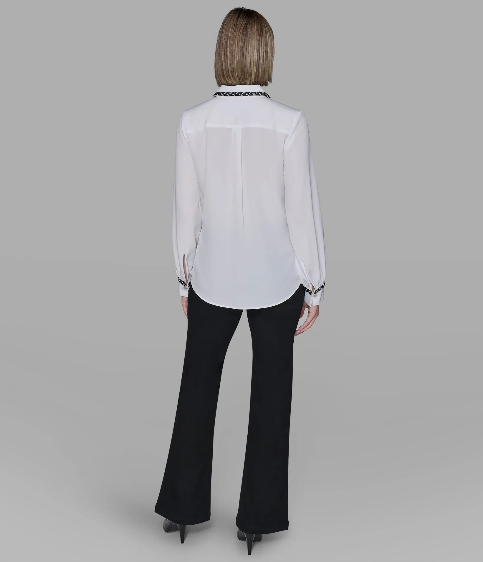 SOFT BLOUSE WITH TWEED TRIM sold by Karl Lagerfeld Paris product image thumbnail 2