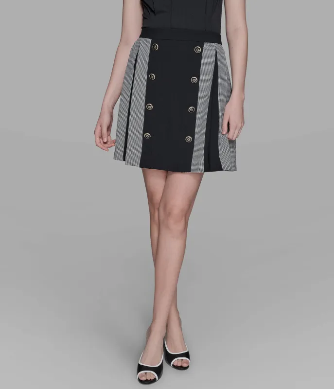 BUTTON-DETAILED GINGHAM PLEATED MINI SKIRT sold by Karl Lagerfeld Paris