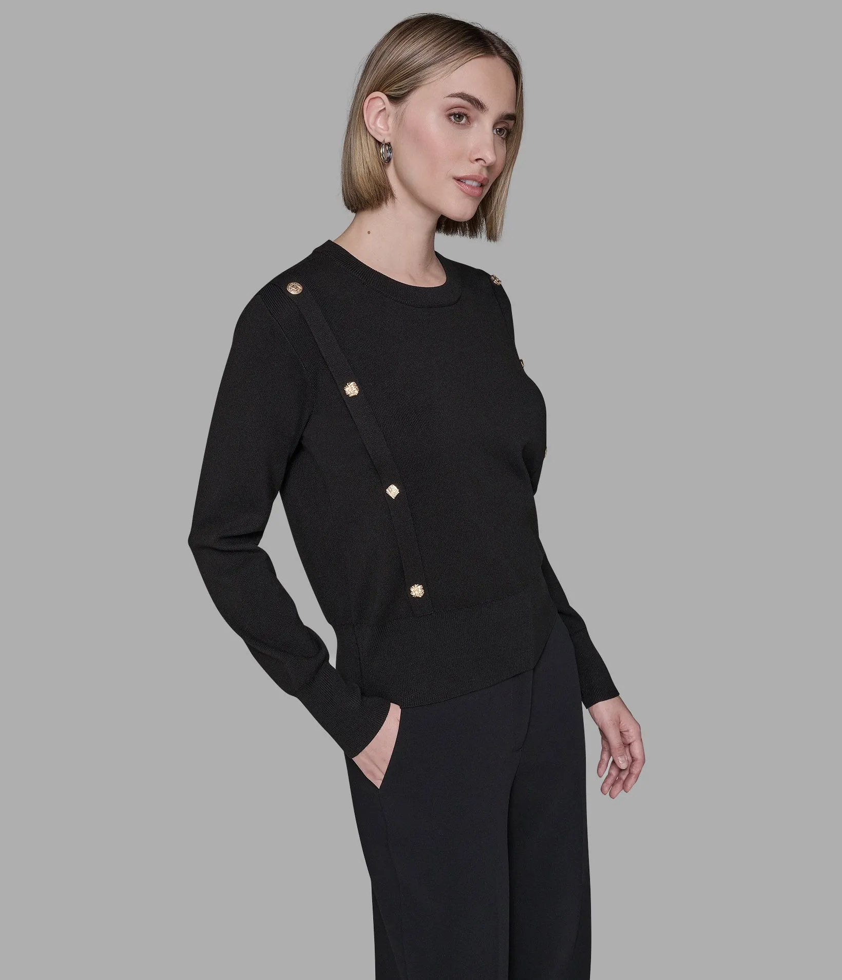 BUTTON-DETAILED SWEATER sold by Karl Lagerfeld Paris