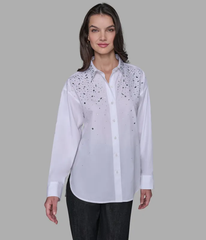 EMBELLISHED POPLIN SHIRT sold by Karl Lagerfeld Paris