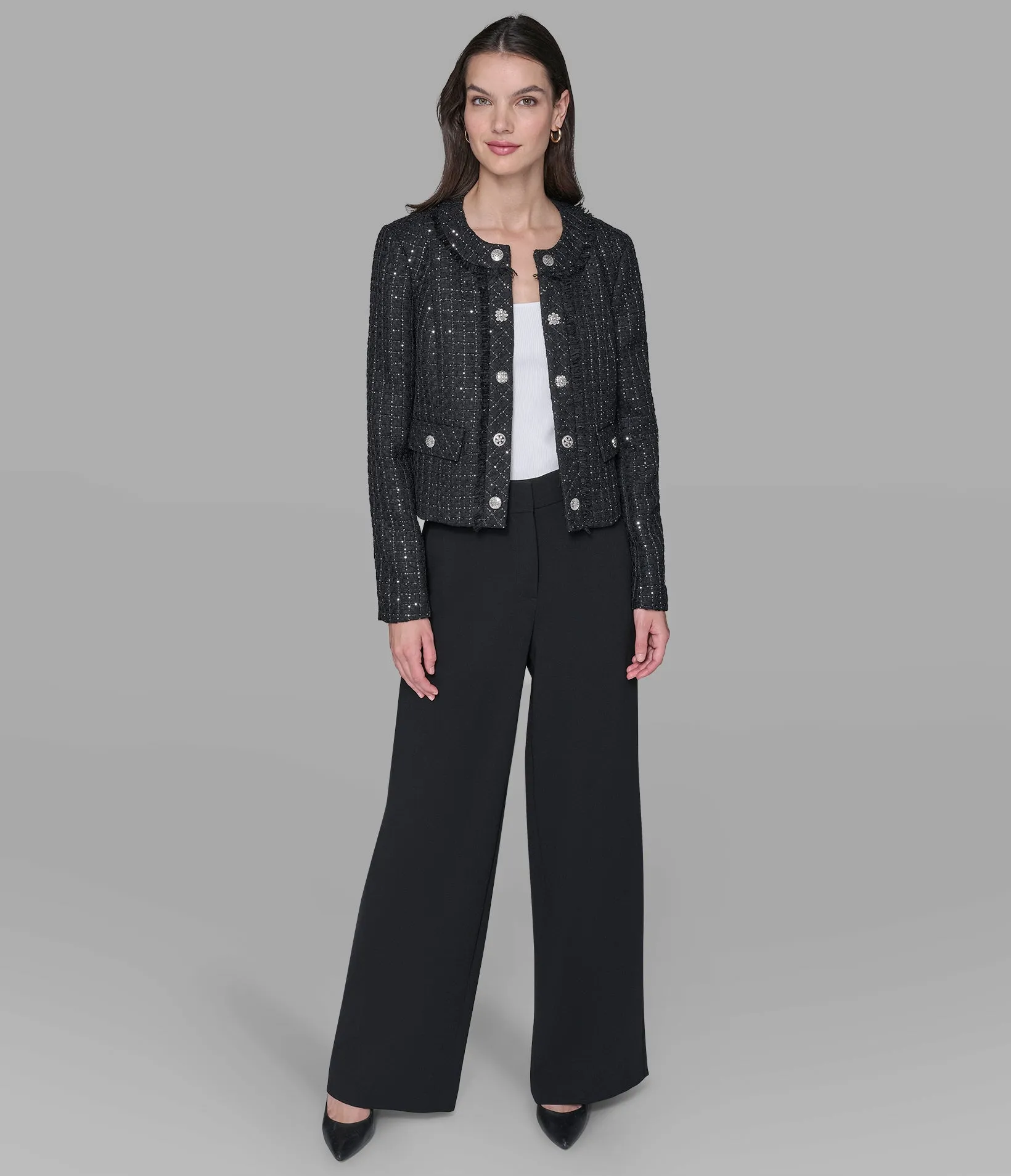 TWEED COLLARLESS JACKET sold by Karl Lagerfeld Paris product image thumbnail 4