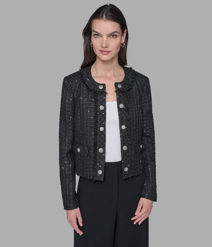 TWEED COLLARLESS JACKET sold by Karl Lagerfeld Paris