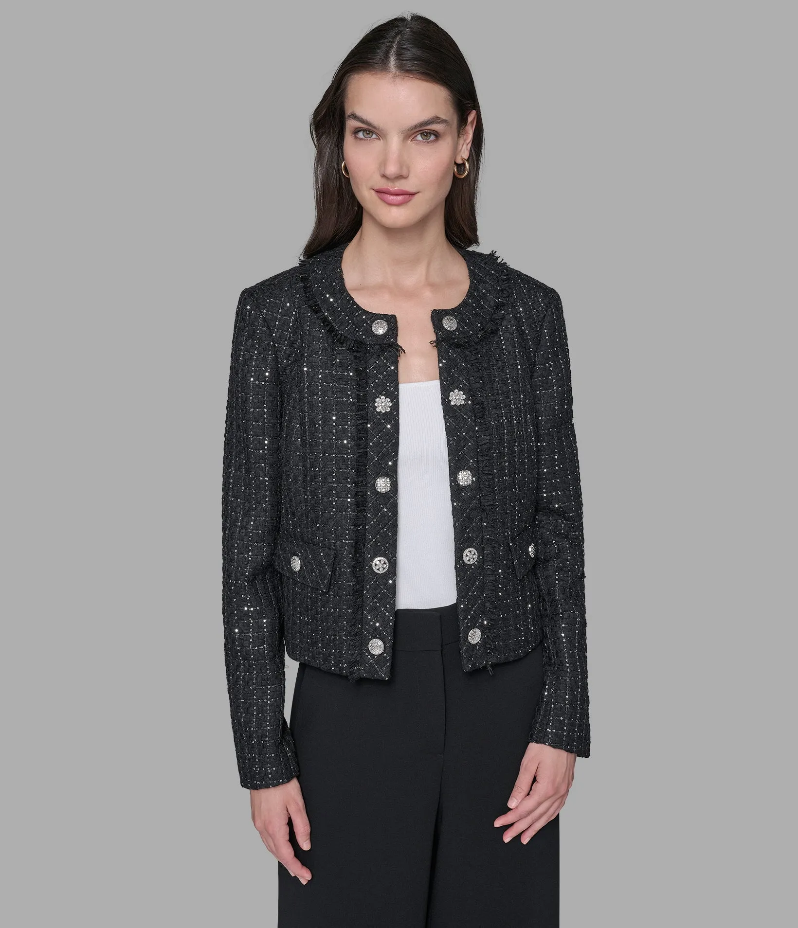 TWEED COLLARLESS JACKET sold by Karl Lagerfeld Paris