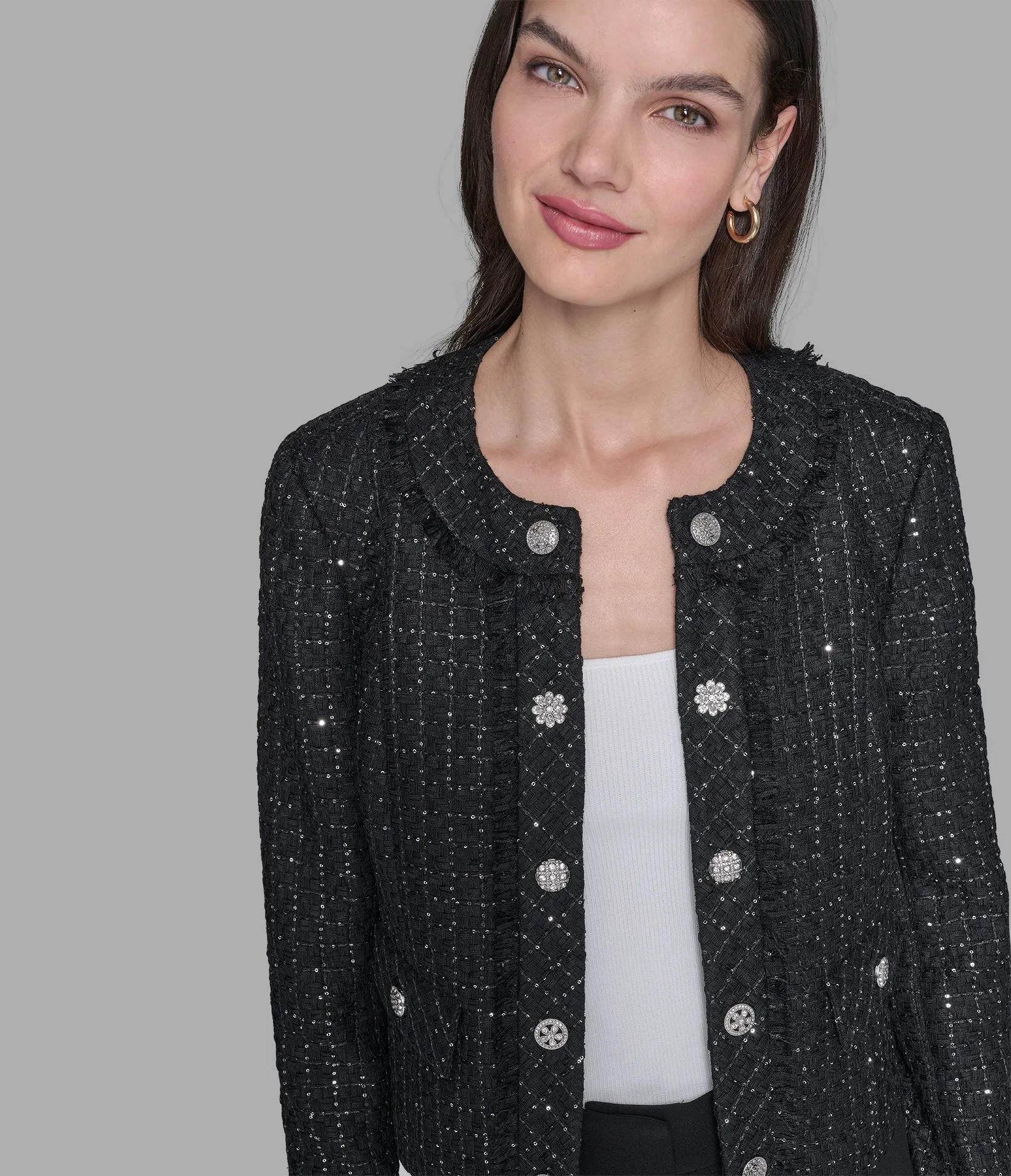 TWEED COLLARLESS JACKET sold by Karl Lagerfeld Paris product image thumbnail 5