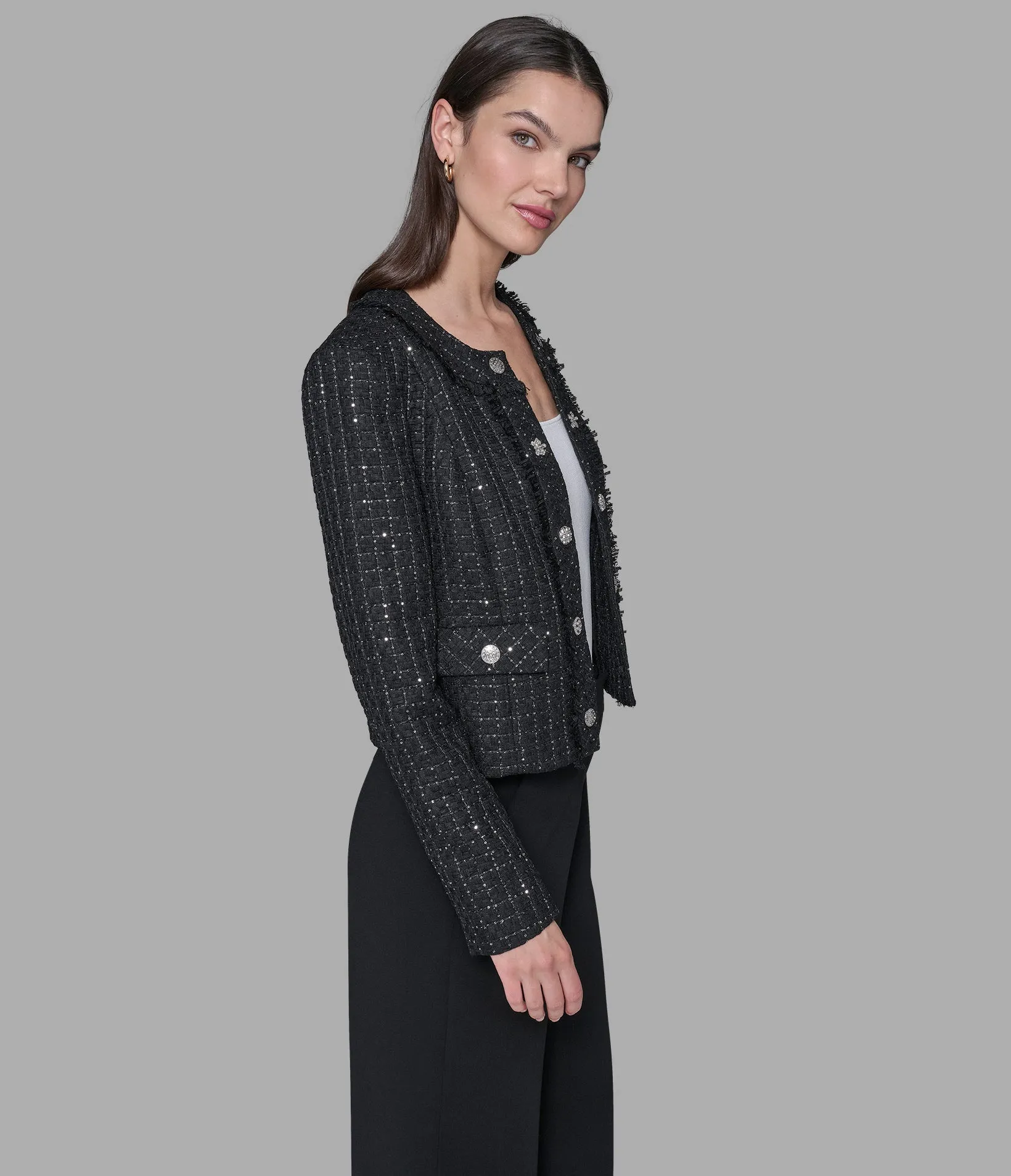 TWEED COLLARLESS JACKET sold by Karl Lagerfeld Paris product image thumbnail 3