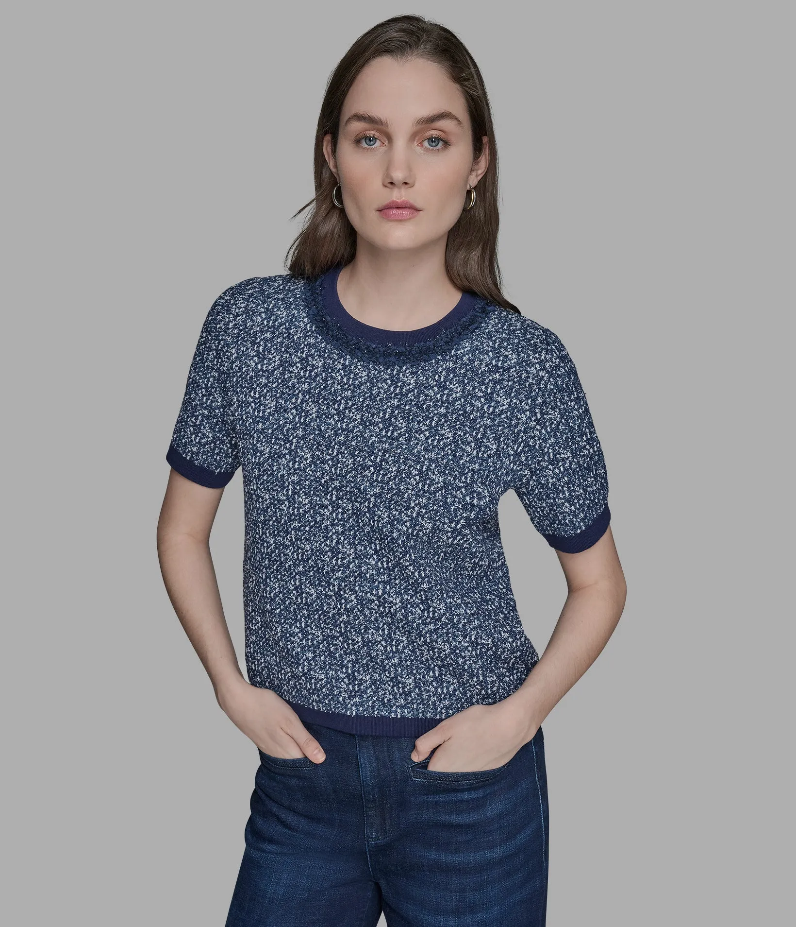 TWEED DENIM SWEATER sold by Karl Lagerfeld Paris