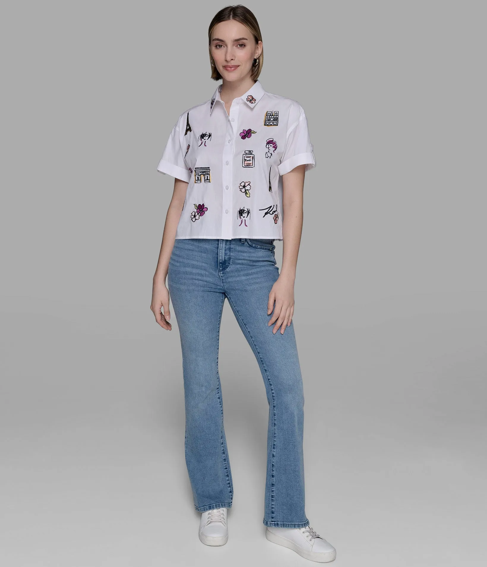 SHORT SLEEVE WHIMSY POPLIN SHIRT sold by Karl Lagerfeld Paris product image thumbnail 3