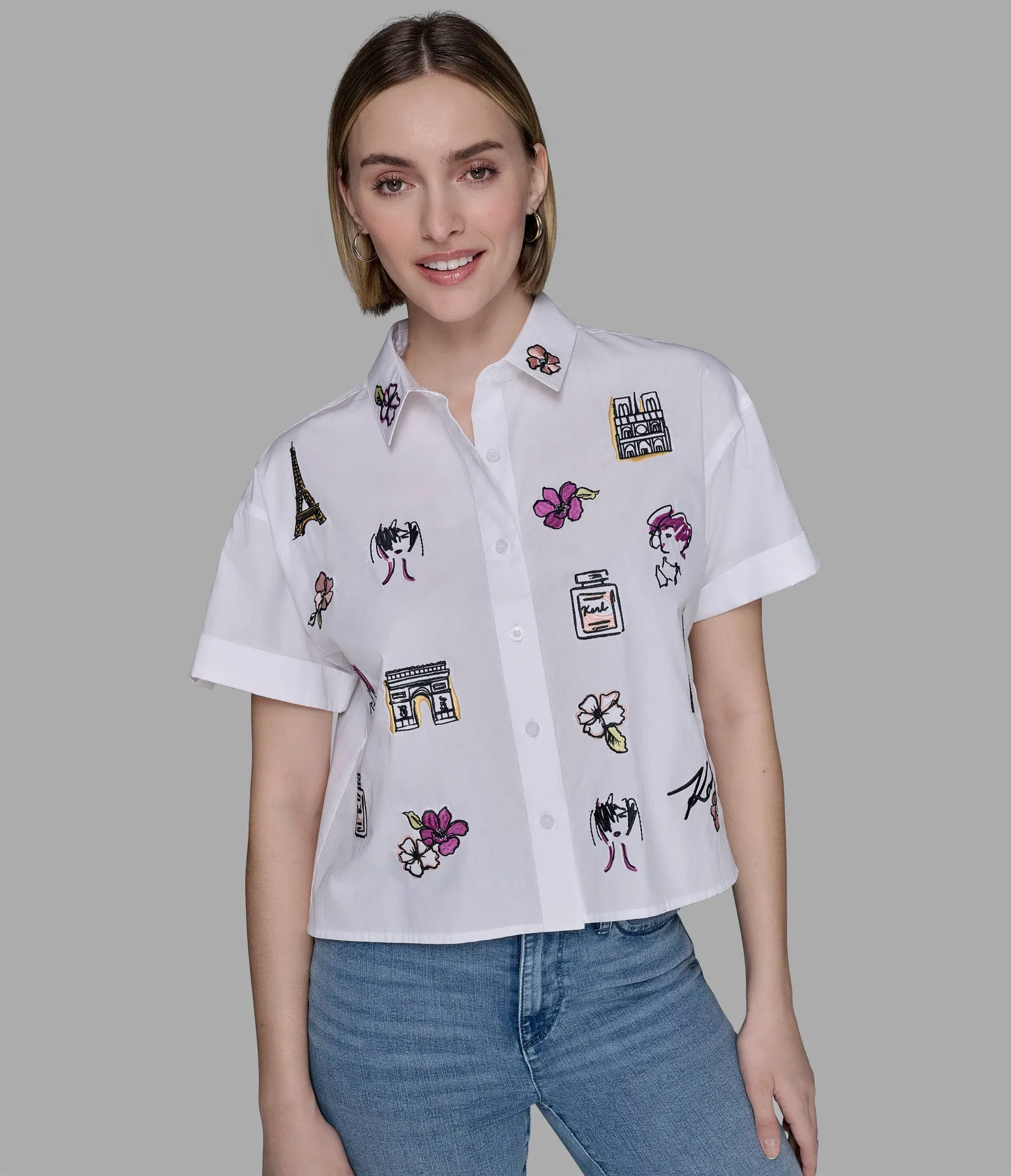 SHORT SLEEVE WHIMSY POPLIN SHIRT sold by Karl Lagerfeld Paris