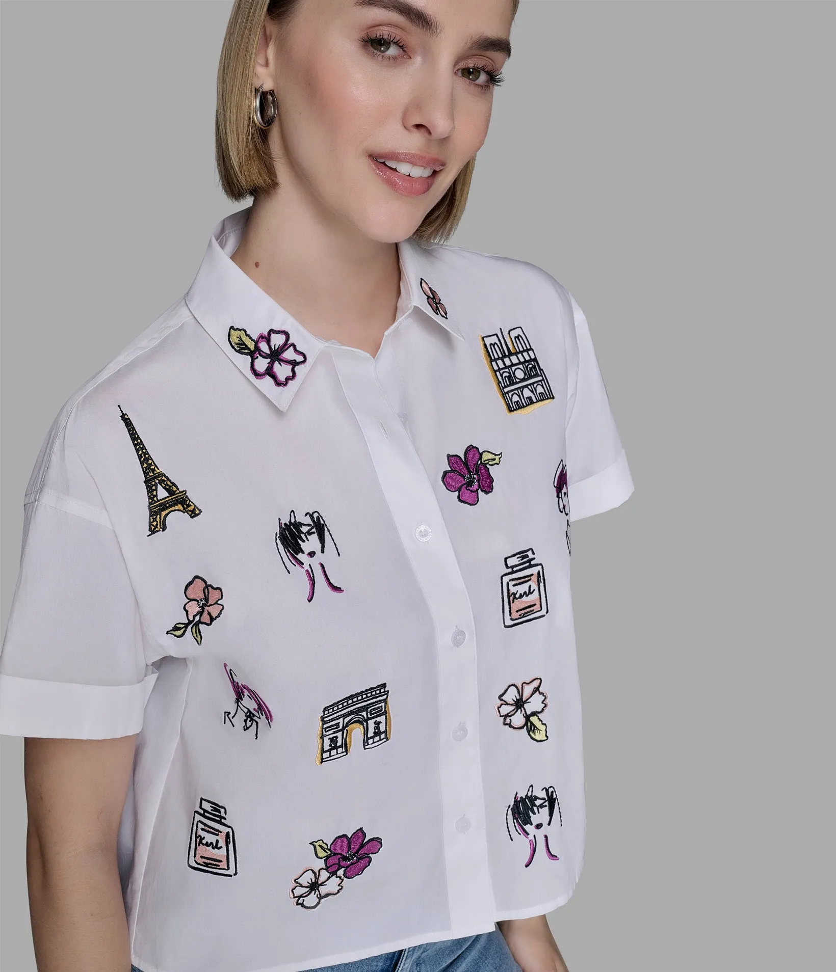SHORT SLEEVE WHIMSY POPLIN SHIRT sold by Karl Lagerfeld Paris product image thumbnail 5