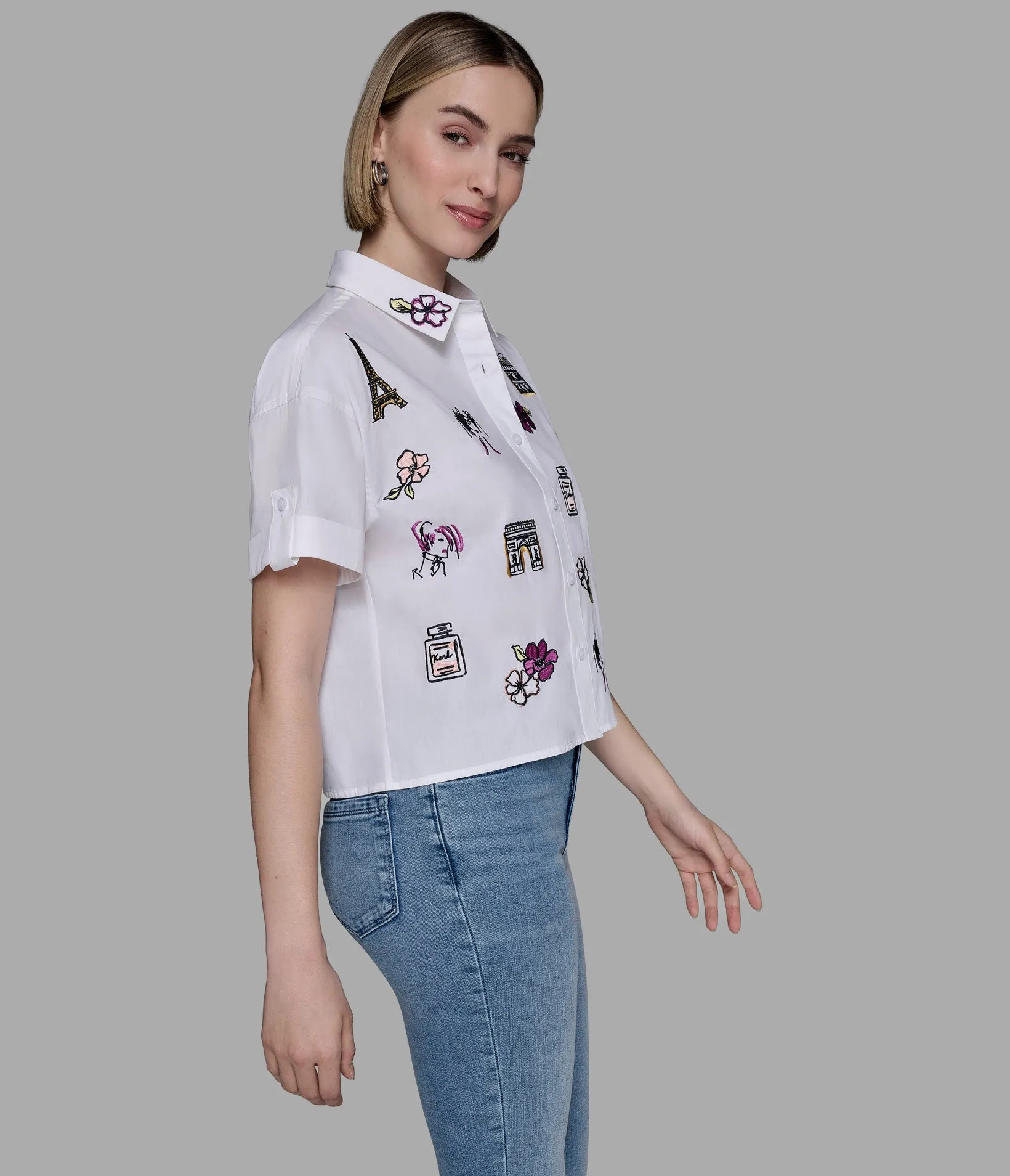 SHORT SLEEVE WHIMSY POPLIN SHIRT sold by Karl Lagerfeld Paris product image thumbnail 4