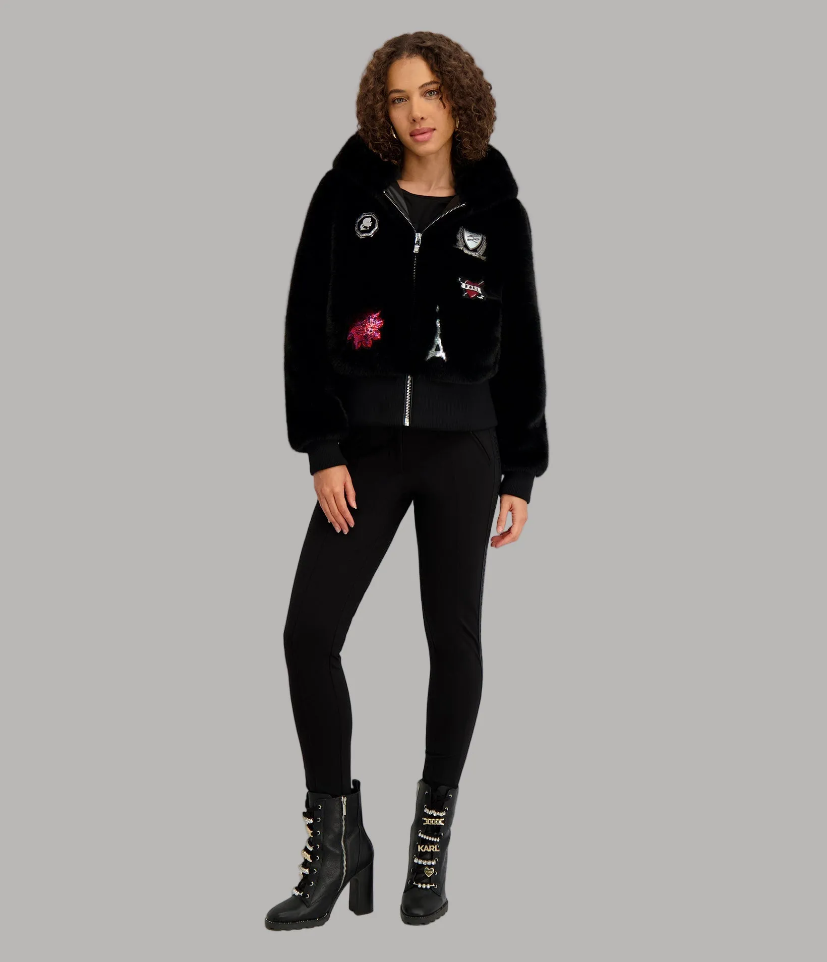 FAUX FUR PATCH BOMBER sold by Karl Lagerfeld Paris