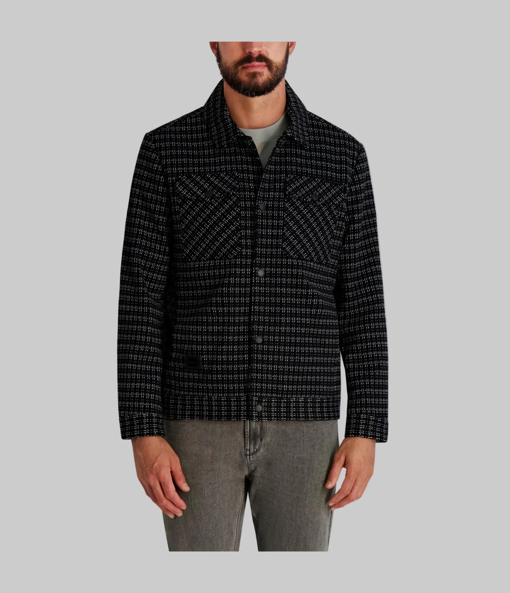 TWEED PRINT BUTTON FRONT JACKET sold by Karl Lagerfeld Paris