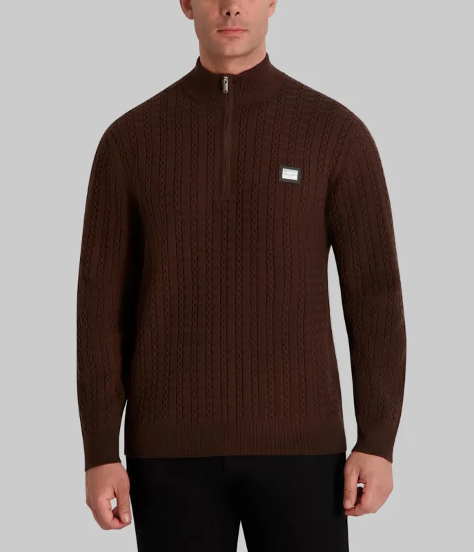 HALF ZIP CABLE SWEATER WITH LOGO PLACKET sold by Karl Lagerfeld Paris
