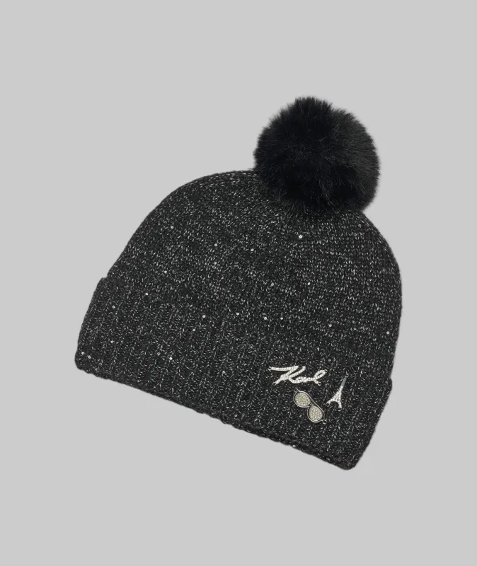 SEQUIN FAUX FUR POM HAT sold by Karl Lagerfeld Paris