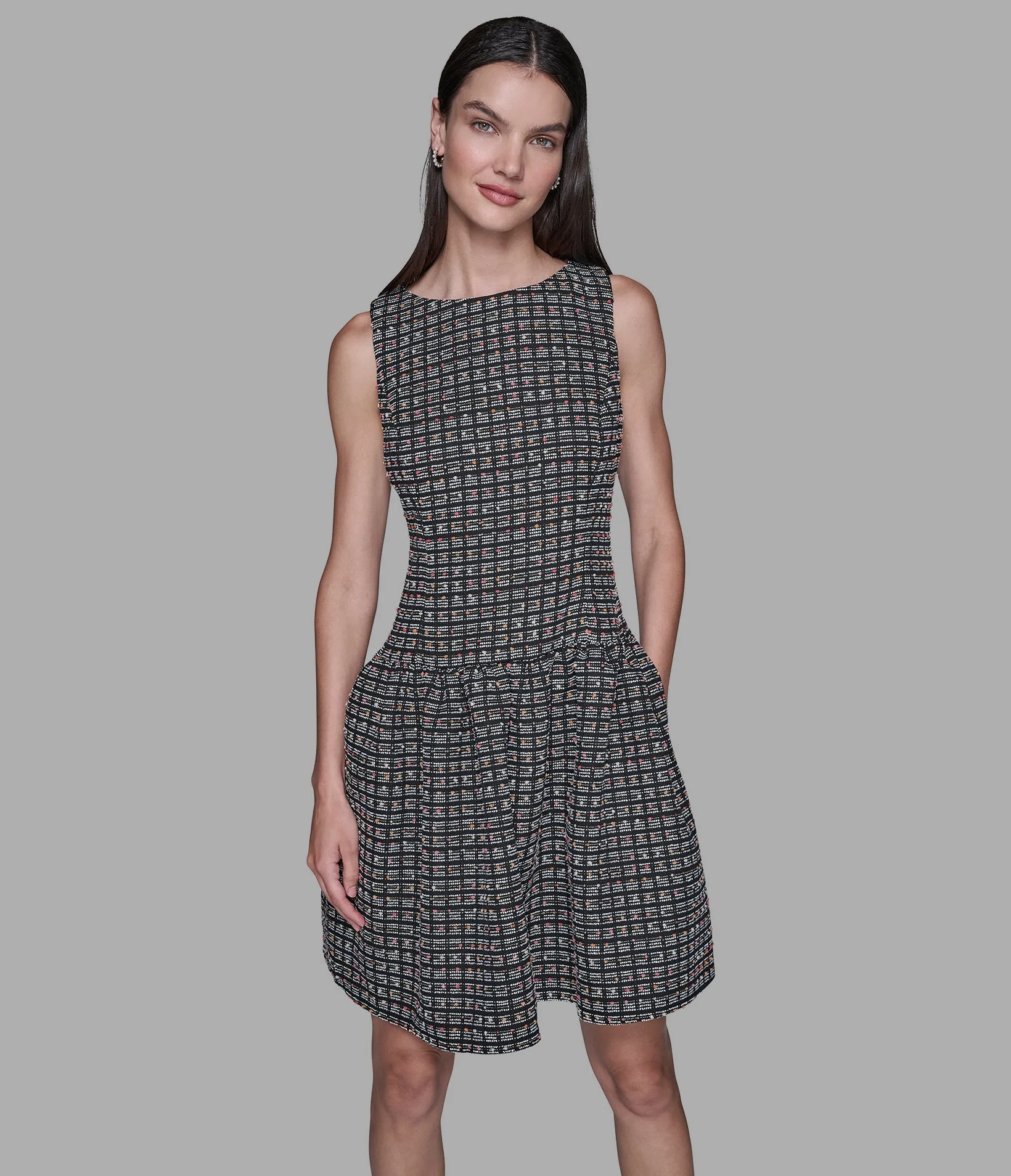TWEED GRID A-LINE DRESS sold by Karl Lagerfeld Paris
