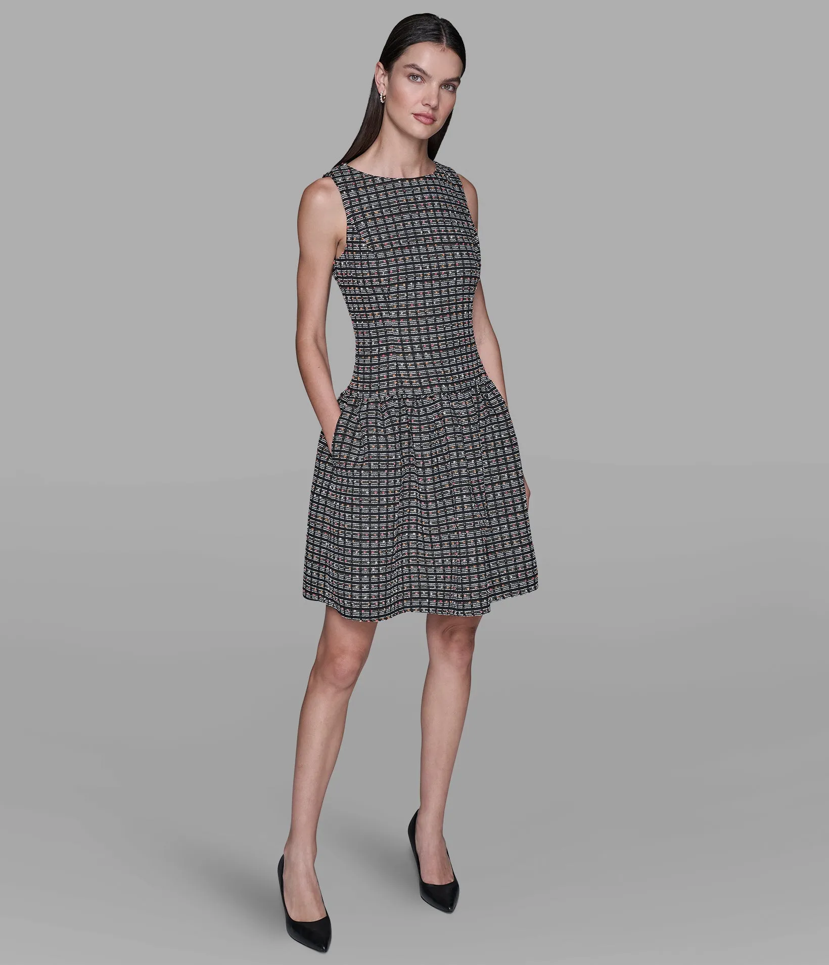 TWEED GRID A-LINE DRESS sold by Karl Lagerfeld Paris product image thumbnail 4