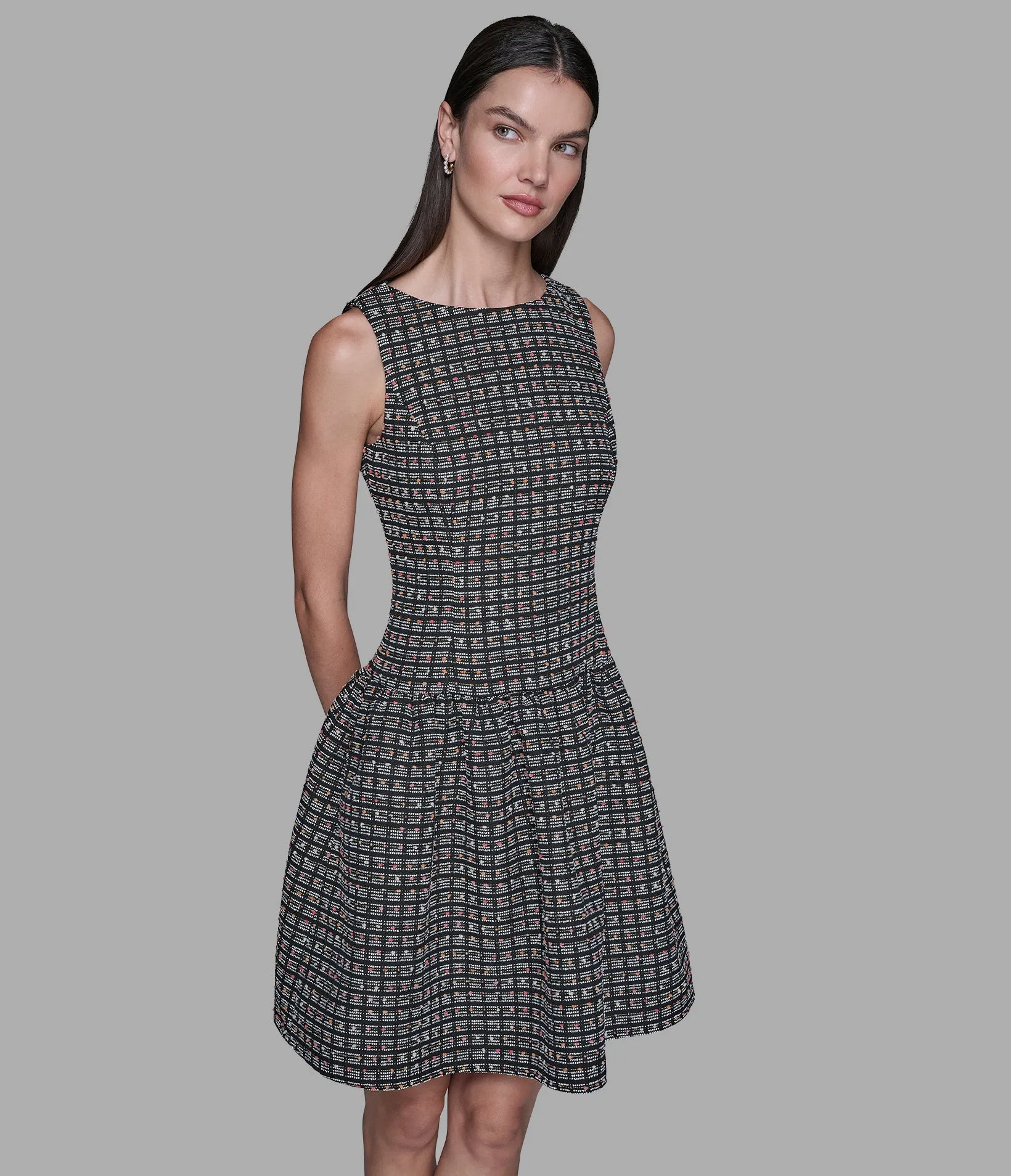 TWEED GRID A-LINE DRESS sold by Karl Lagerfeld Paris product image thumbnail 3