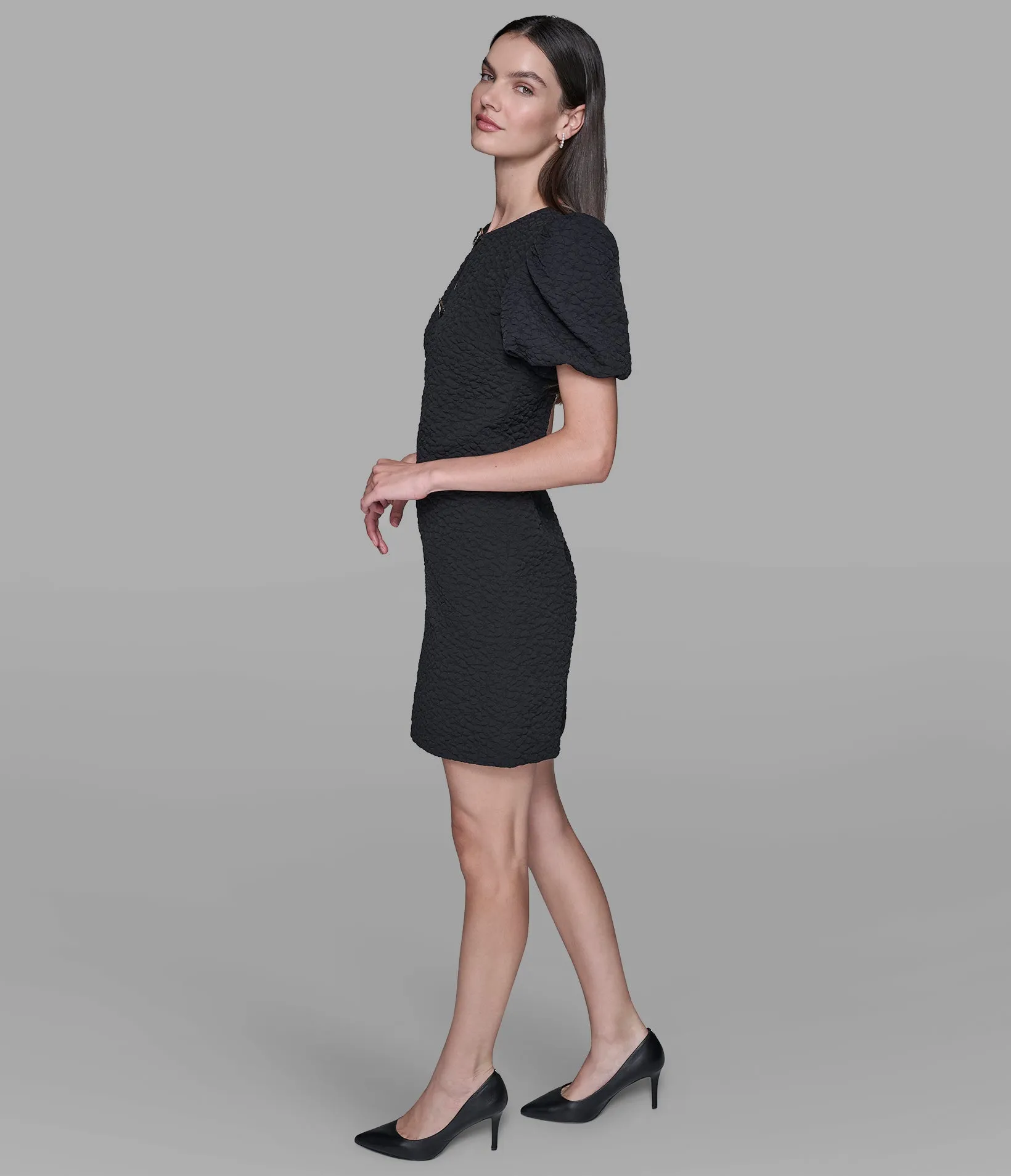 FLORAL JACQUARD DRESS WITH PUFF SLEEVES sold by Karl Lagerfeld Paris product image thumbnail 3